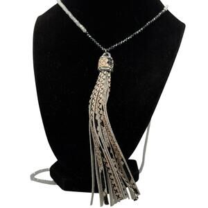 Beige Faux Snakeskin Tassel Necklace